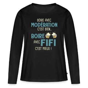 philippe modération boire avec fifi c'est mieux - T-shirt manches longues Premium bio Femme - noir - Devant - Julia (174cm)