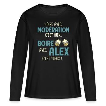 alexandre modération boire avec alex c'est mieux - T-shirt manches longues Premium bio Femme - noir - Devant - Julia (174cm)