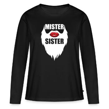 Mister Sister Bearded Men Red Lips Funny - Frauen Premium Bio Langarmshirt - Schwarz - Vorne - Julia (174cm)