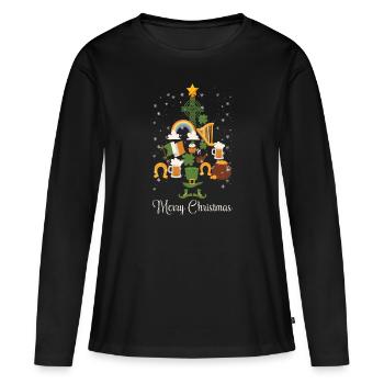 Irish Merry Christmas Pine Tree Funny Decoration - Frauen Premium Bio Langarmshirt - Schwarz - Vorne - Julia (174cm)