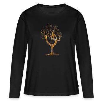 Om Yoga Baum - Frauen Premium Bio Langarmshirt - Schwarz - Vorne - Julia (174cm)