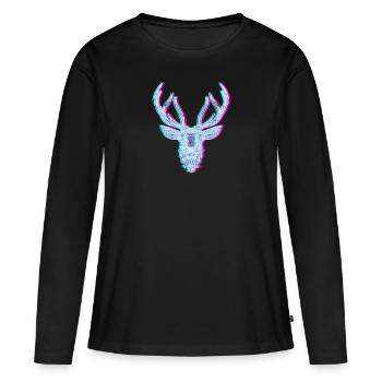 Hirschgeweih Mandala Glitch Anaglyph - Frauen Premium Bio Langarmshirt - Schwarz - Vorne - Julia (174cm)