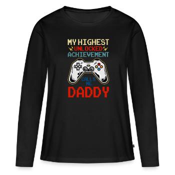 Ma plus haute réussite débloquée m'appelle papa - T-shirt manches longues Premium bio Femme - noir - Devant - Julia (174cm)