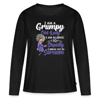 T-shirt grincheux vieux je suis allergique à la stupidité - T-shirt manches longues Premium bio Femme - noir - Devant - Julia (174cm)