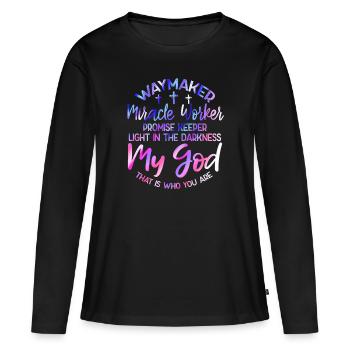 T-shirt de gardien de promesse de travailleur de miracle de Way Maker - T-shirt manches longues Premium bio Femme - noir - Devant - Julia (174cm)