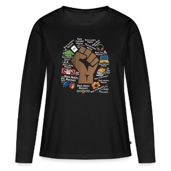 T-shirt noir Power Black History Month Fist - T-shirt manches longues Premium bio Femme - noir - Devant - Julia (174cm)