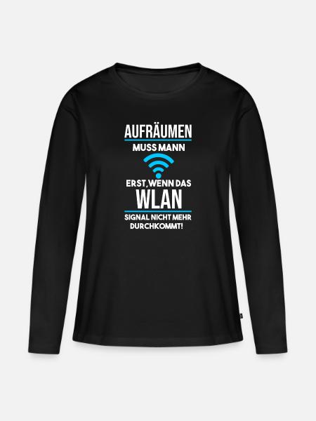 Erst aufräumen wenn das WLAN Signal schwach wird - Frauen Premium Bio Langarmshirt - Schwarz