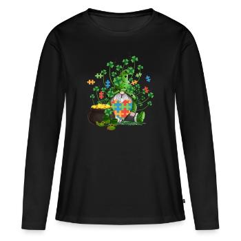 Autism Gnome Irish Gold Coin Pot Puzzle Heart - T-shirt manches longues Premium bio Femme - noir - Devant - Julia (174cm)
