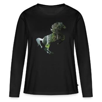 Pferd Natur Wald Wildpferd Reiten Reitsport - Frauen Premium Bio Langarmshirt - Schwarz - Vorne - Julia (174cm)