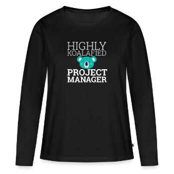 "Project Manager Koalafied | Project Manager" - Frauen Premium Bio Langarmshirt - Schwarz - Vorne - Julia (174cm)
