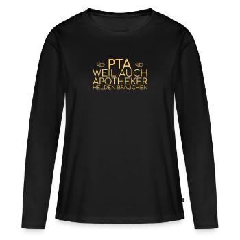 "PTA Helden | Apotheke" - Frauen Premium Bio Langarmshirt - Schwarz - Vorne - Julia (174cm)