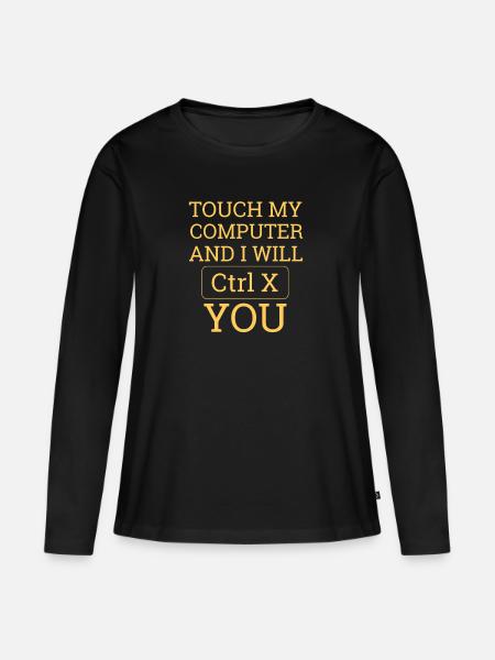 "Touch Computer | Informatik" - Frauen Premium Bio Langarmshirt - Schwarz