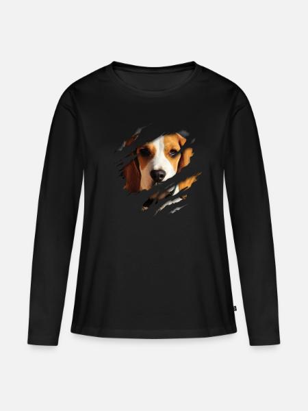 Beagle Hund Gesicht Hunde Riss zerrissen - Frauen Premium Bio Langarmshirt - Schwarz