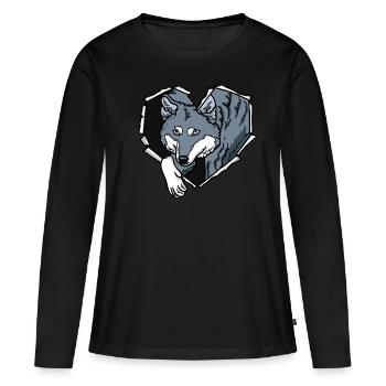 Riss Wolf Zerrissenes Loch Herz Wolfsgesicht - Frauen Premium Bio Langarmshirt - Schwarz - Vorne - Julia (174cm)