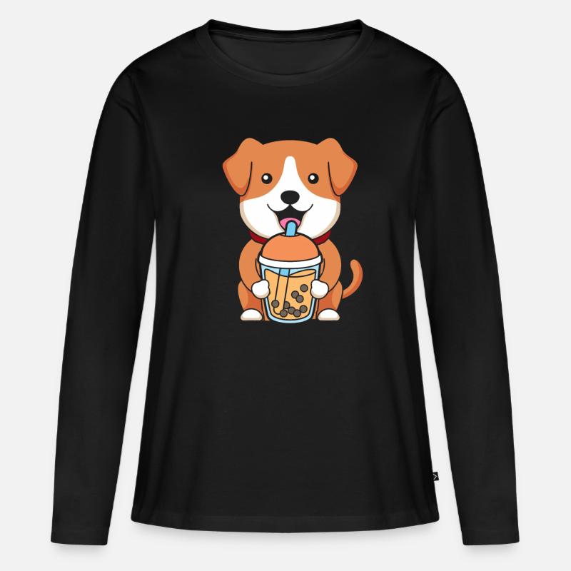 Bubble Tea Hund - Frauen Premium Bio Langarmshirt - Schwarz