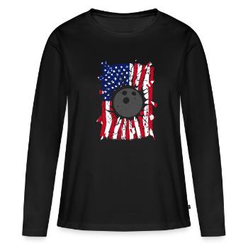 Bowling Torn Drapeau américain - T-shirt manches longues Premium bio Femme - noir - Devant - Julia (174cm)