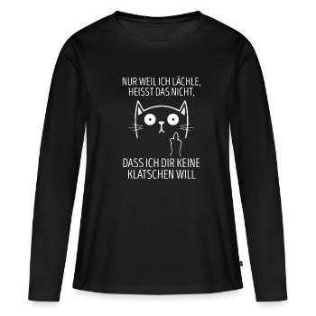 Wenn ich lächle heißt nicht dir keine klatschen - Frauen Premium Bio Langarmshirt - Schwarz - Vorne - Julia (174cm)