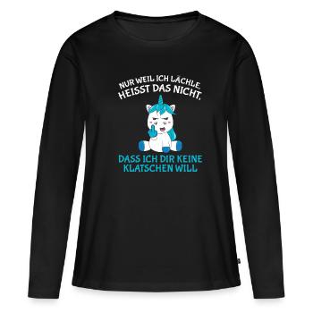 Nur weil ich lächle heißt nicht keine klatschen - Frauen Premium Bio Langarmshirt - Schwarz - Vorne - Julia (174cm)