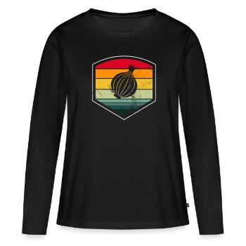 Onion Lover Retro Vegetables Vegan Gift idea - Frauen Premium Bio Langarmshirt - Schwarz - Vorne - Julia (174cm)
