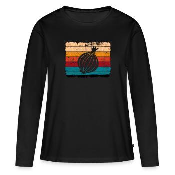 Onion Lover Retro Vegetables Vegan Gift idea - Frauen Premium Bio Langarmshirt - Schwarz - Vorne - Julia (174cm)