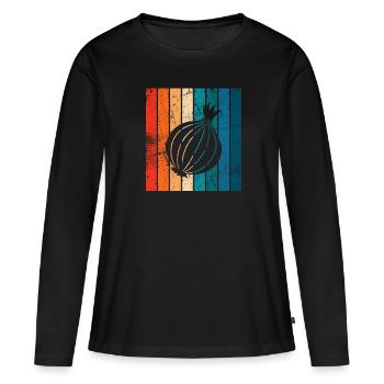 Onion Lover Retro Vegetables Vegan Gift idea - Frauen Premium Bio Langarmshirt - Schwarz - Vorne - Julia (174cm)