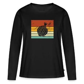 Onion Lover Retro Vegetables Vegan Gift idea - Frauen Premium Bio Langarmshirt - Schwarz - Vorne - Julia (174cm)
