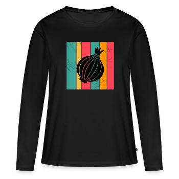 Onion Lover Retro Vegetables Vegan Gift idea - Frauen Premium Bio Langarmshirt - Schwarz - Vorne - Julia (174cm)