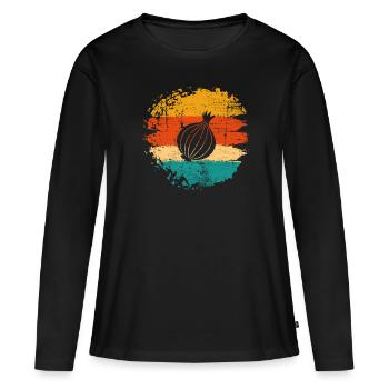 Onion Lover Retro Vegetables Vegan Gift idea - Frauen Premium Bio Langarmshirt - Schwarz - Vorne - Julia (174cm)