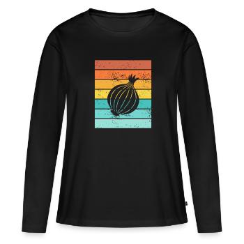 Onion Lover Retro Vegetables Vegan Gift idea - Frauen Premium Bio Langarmshirt - Schwarz - Vorne - Julia (174cm)