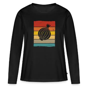 Onion Lover Retro Vegetables Vegan Gift idea - Frauen Premium Bio Langarmshirt - Schwarz - Vorne - Julia (174cm)