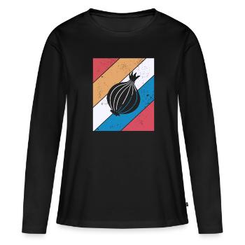 Onion Lover Retro Vegetables Vegan Gift idea - Frauen Premium Bio Langarmshirt - Schwarz - Vorne - Julia (174cm)