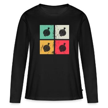 Onion Lover Retro Vegetables Vegan Gift idea - Frauen Premium Bio Langarmshirt - Schwarz - Vorne - Julia (174cm)