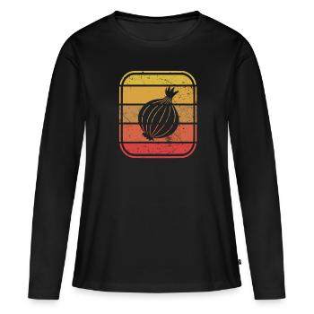 Onion Lover Retro Vegetables Vegan Gift idea - Frauen Premium Bio Langarmshirt - Schwarz - Vorne - Julia (174cm)
