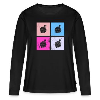 Onion Lover Retro Vegetables Vegan Gift idea - Frauen Premium Bio Langarmshirt - Schwarz - Vorne - Julia (174cm)
