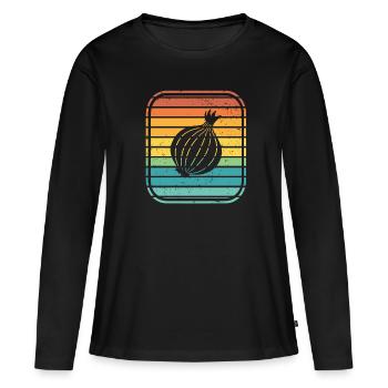 Onion Lover Retro Vegetables Vegan Gift idea - Frauen Premium Bio Langarmshirt - Schwarz - Vorne - Julia (174cm)