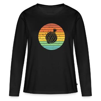Onion Lover Retro Vegetables Vegan Gift idea - Frauen Premium Bio Langarmshirt - Schwarz - Vorne - Julia (174cm)