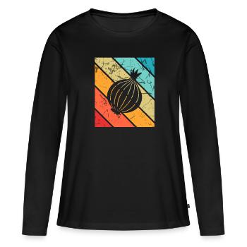 Onion Lover Retro Vegetables Vegan Gift idea - Frauen Premium Bio Langarmshirt - Schwarz - Vorne - Julia (174cm)