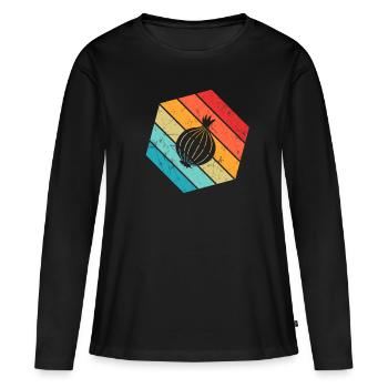 Onion Lover Retro Vegetables Vegan Gift idea - Frauen Premium Bio Langarmshirt - Schwarz - Vorne - Julia (174cm)