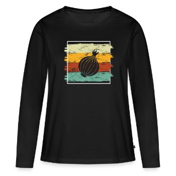 Onion Lover Retro Vegetables Vegan Gift idea - Frauen Premium Bio Langarmshirt - Schwarz - Vorne - Julia (174cm)