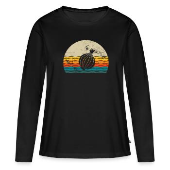 Onion Lover Retro Vegetables Vegan Gift idea - Frauen Premium Bio Langarmshirt - Schwarz - Vorne - Julia (174cm)