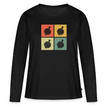 Onion Lover Retro Vegetables Vegan Gift idea - Frauen Premium Bio Langarmshirt - Schwarz - Vorne - Julia (174cm)