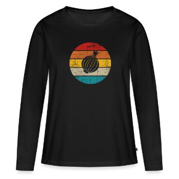 Onion Lover Retro Vegetables Vegan Gift idea - Frauen Premium Bio Langarmshirt - Schwarz - Vorne - Julia (174cm)