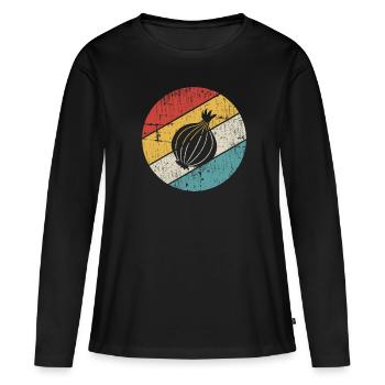 Onion Lover Retro Vegetables Vegan Gift idea - Frauen Premium Bio Langarmshirt - Schwarz - Vorne - Julia (174cm)