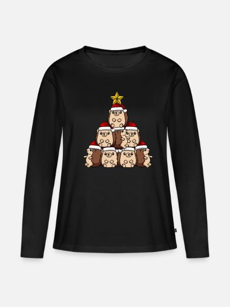 Hedgehog Christmas Tree - Women's Premium Organic Long Sleeve Shirt - black