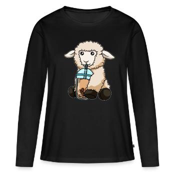 Kawaii Bubble Tea Sheep - Women's Premium Organic Long Sleeve Shirt - black - Front - Julia (174cm)