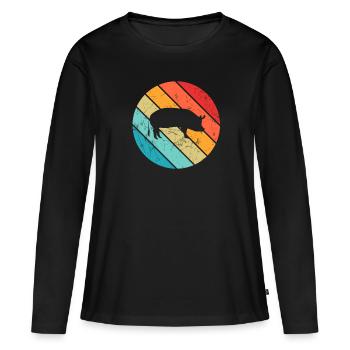 Pig Animal Retro Pet Farm Idea regalo - Maglia a maniche lunghe ecologica premium da donna - nero - Fronte - Julia (174cm)