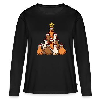 Weihnachtsbaum Huhn - Frauen Premium Bio Langarmshirt - Schwarz - Vorne - Julia (174cm)