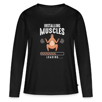 Installation de la charge musculaire - T-shirt manches longues Premium bio Femme - noir - Devant - Julia (174cm)