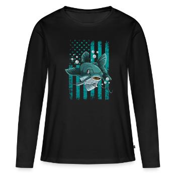 wels - Frauen Premium Bio Langarmshirt - Schwarz - Vorne - Julia (174cm)