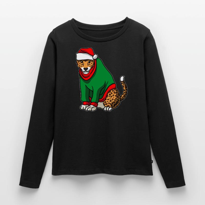 Léopard avec pull de Noël T-shirt manches longues Premium bio Femme